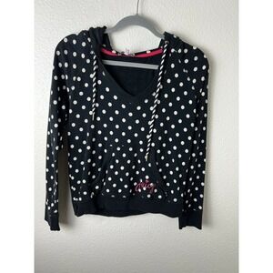 Juicy Couture Black White Polka Dot Hoodie Sweatshirt Pullover 100% Cotton Small